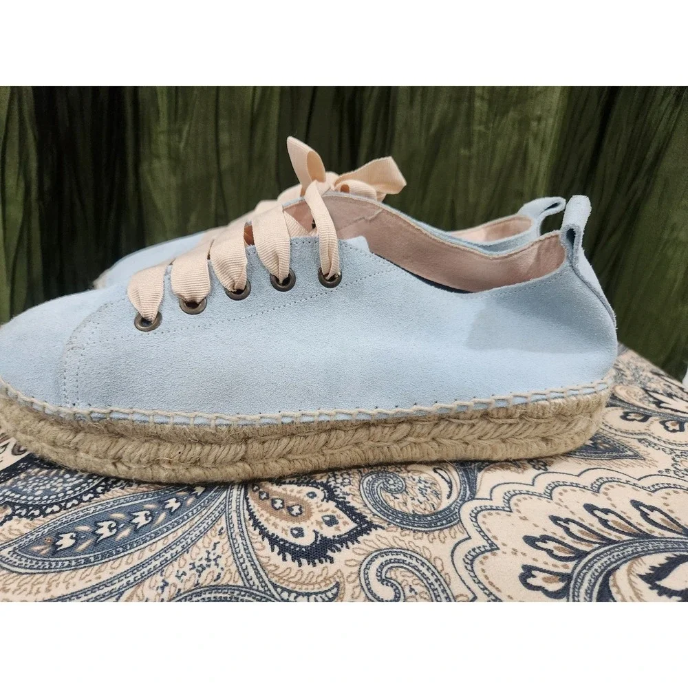 Rocky Barnes‎ x Manebi Light Blue Suede Platform Espadrille Sneakers Ribbon Lace
